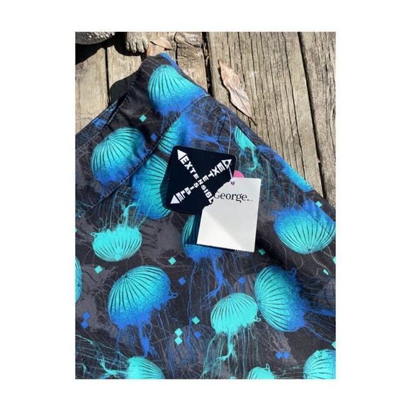 George Swim Shorts Trunks Jellyfish Print Black Blue Purple Sz L NWT - Picture 3 of 4